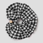 GANNI Crinkled Taffeta Check Scrunchie – Black