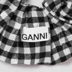 GANNI Crinkled Taffeta Check Scrunchie – Black
