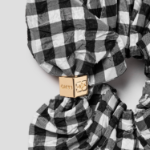 GANNI Crinkled Taffeta Check Scrunchie – Black
