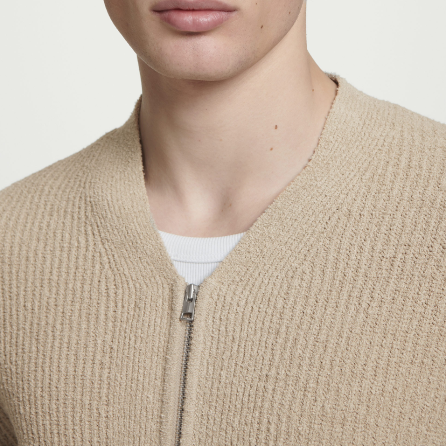 COS Bouclé Knit V-Neck Zip Cardigan – Mole