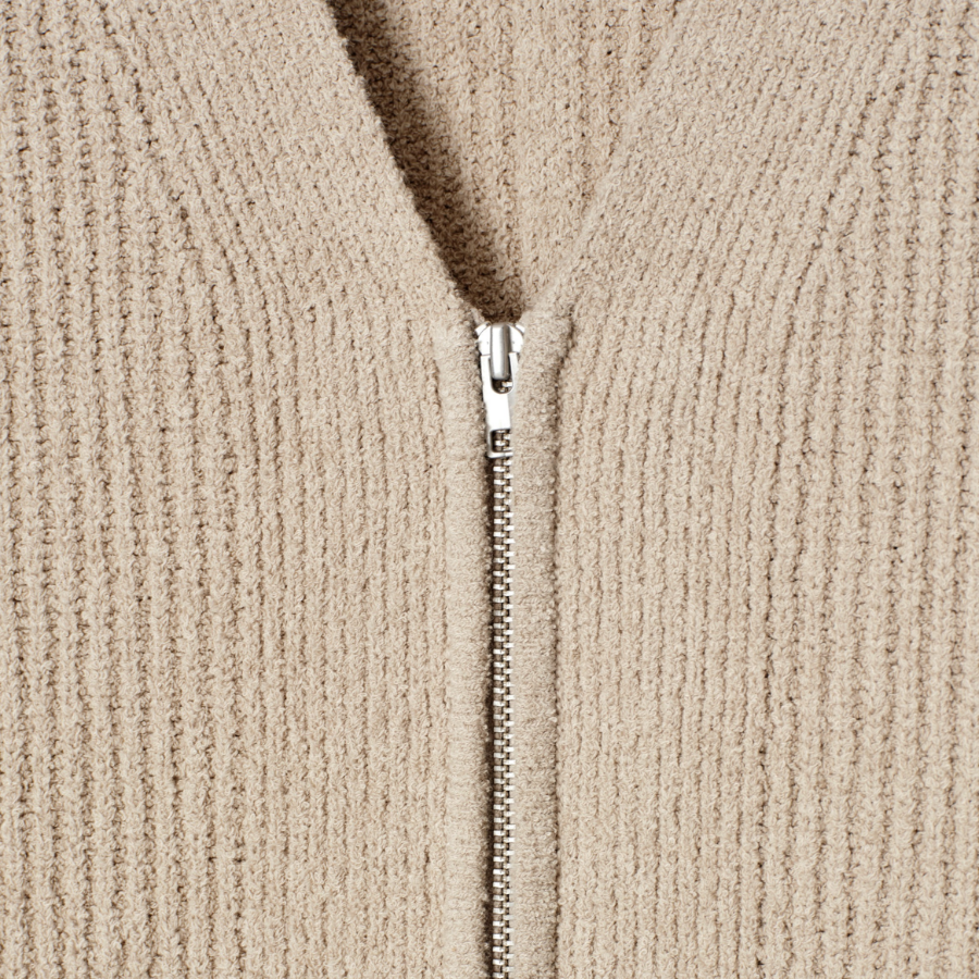 COS Bouclé Knit V-Neck Zip Cardigan – Mole