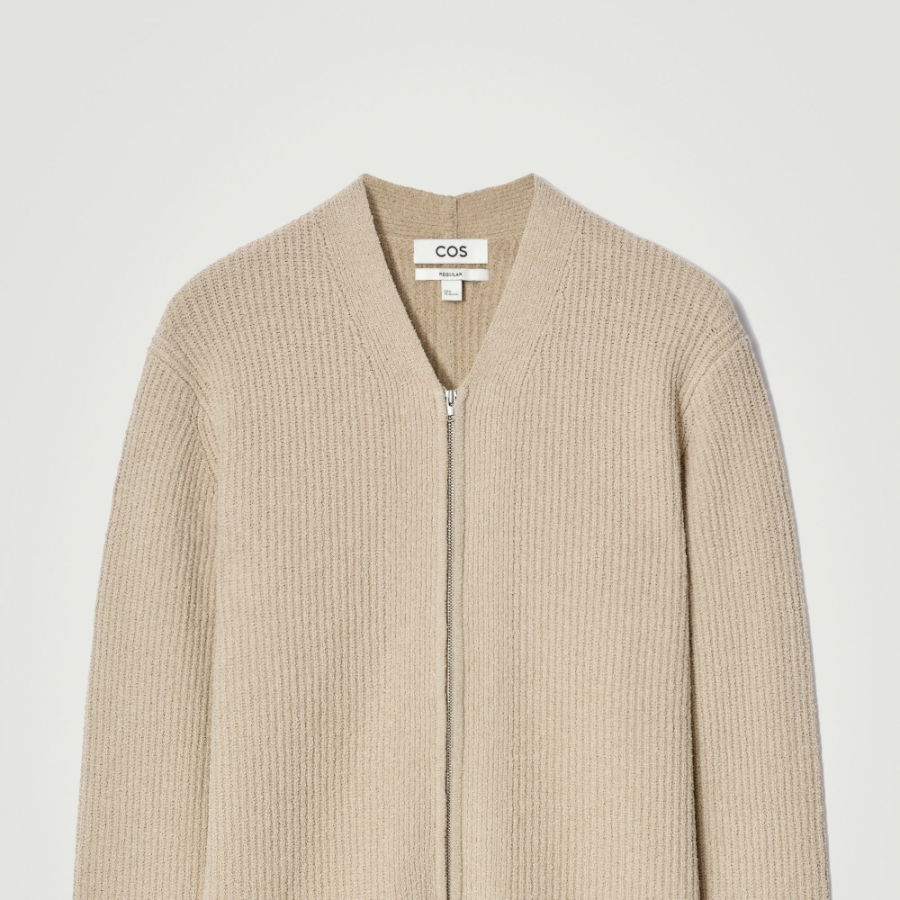 COS Bouclé Knit V-Neck Zip Cardigan – Mole