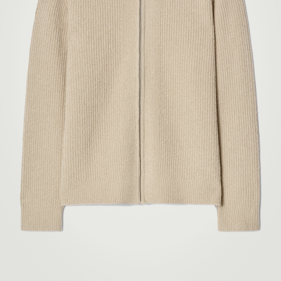 COS Bouclé Knit V-Neck Zip Cardigan – Mole