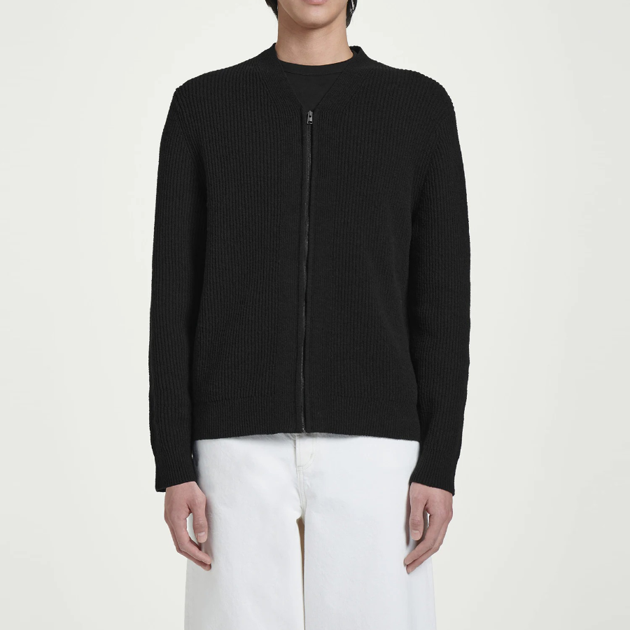 COS Bouclé Knit V-Neck Zip Cardigan – Black
