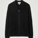 COS Bouclé Knit V-Neck Zip Cardigan – Black