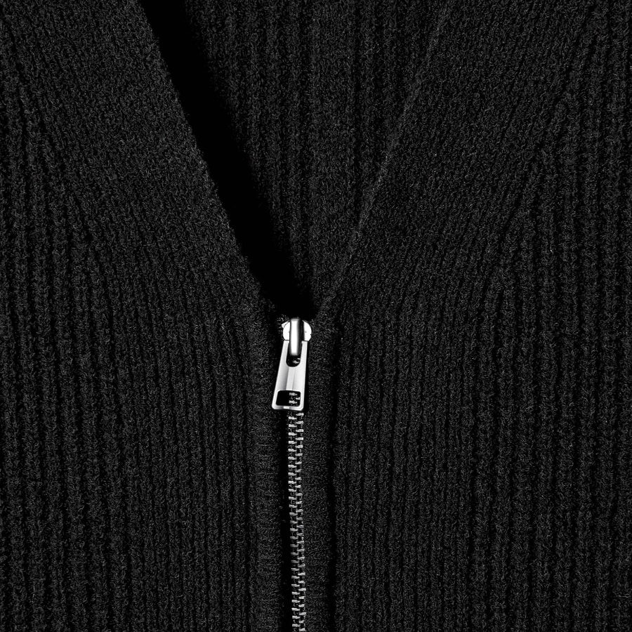 COS Bouclé Knit V-Neck Zip Cardigan – Black