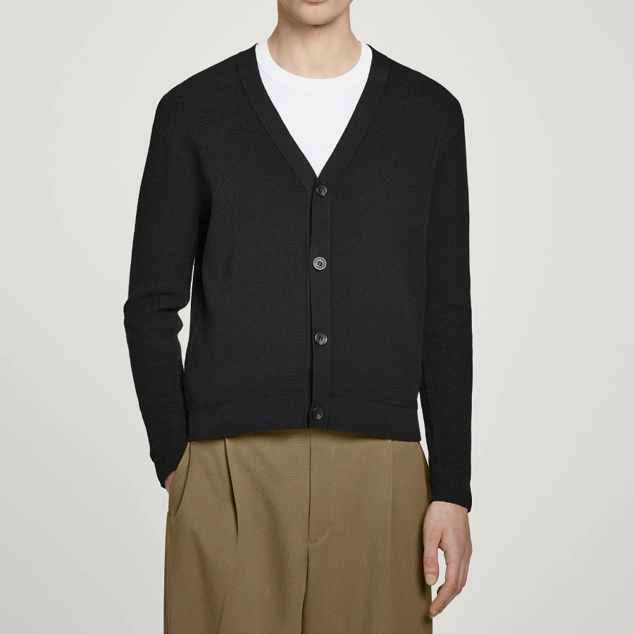 COS Textured Knit Cotton V-Neck Cardigan – Black