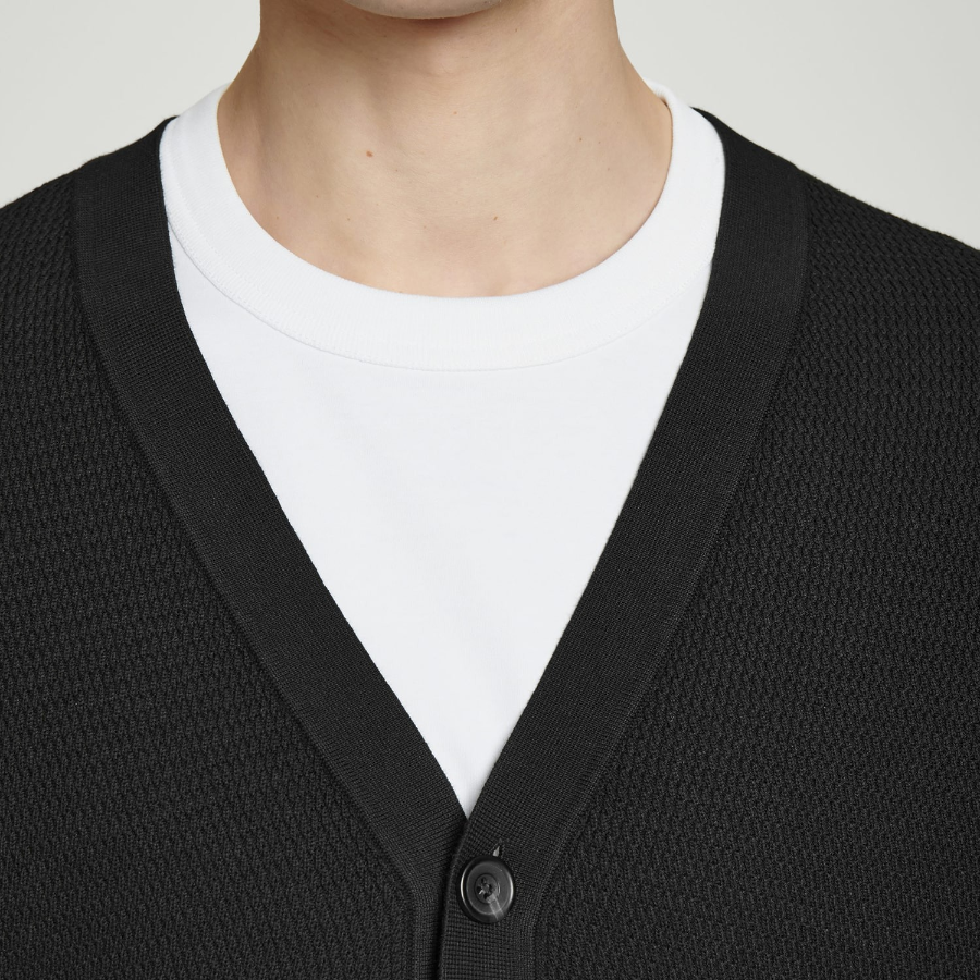 COS Textured Knit Cotton V-Neck Cardigan – Black