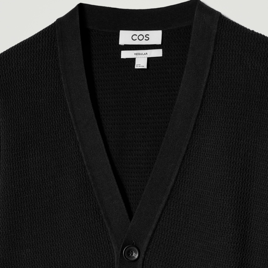 COS Textured Knit Cotton V-Neck Cardigan – Black