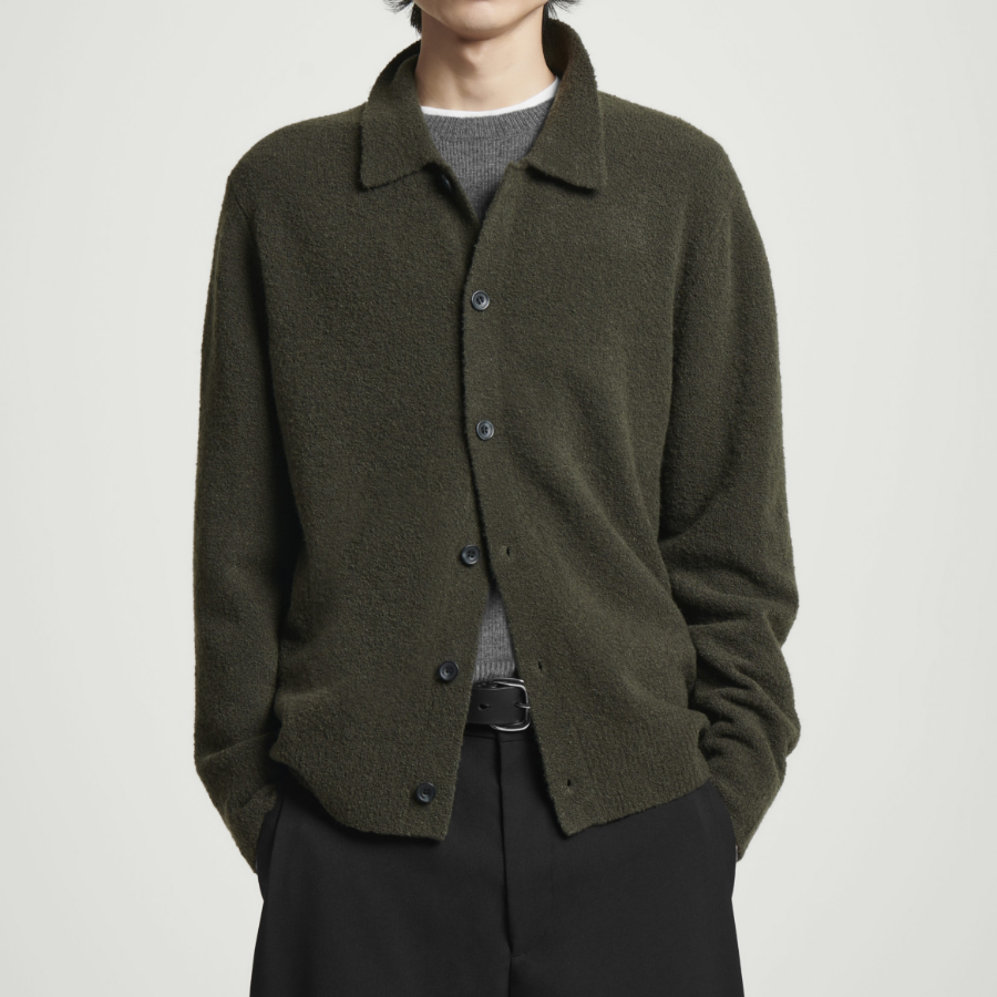 COS Bouclé Knit Merino Wool Cardigan – Dark Green