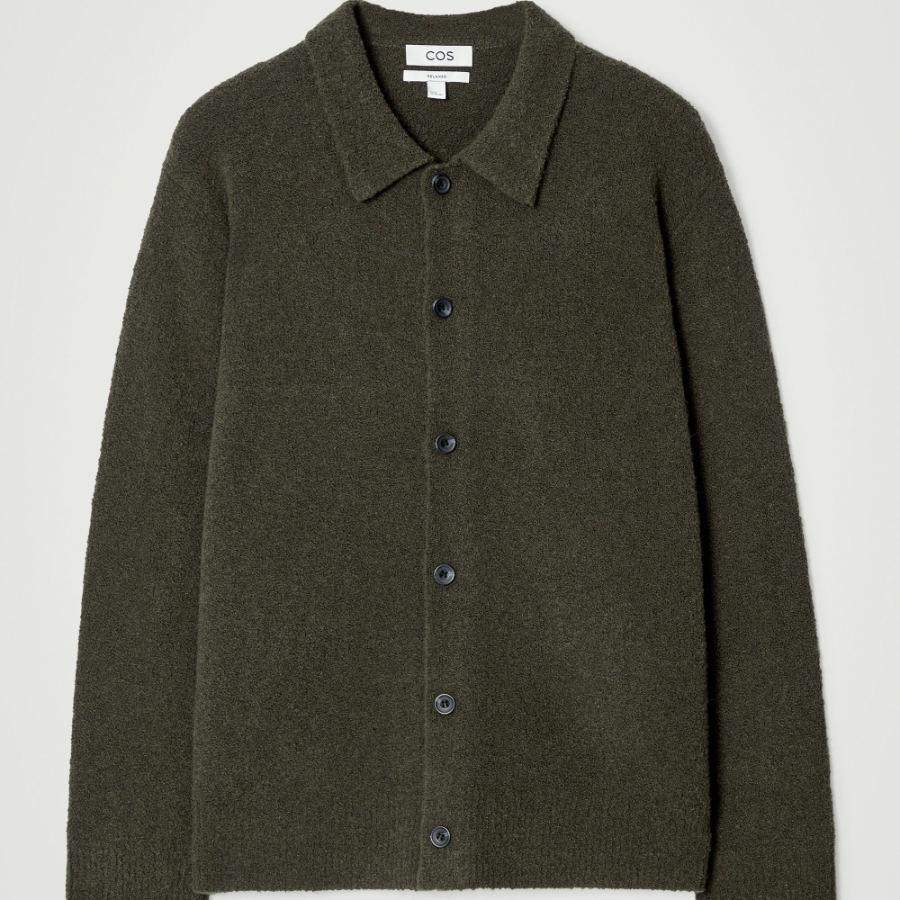 COS Bouclé Knit Merino Wool Cardigan – Dark Green