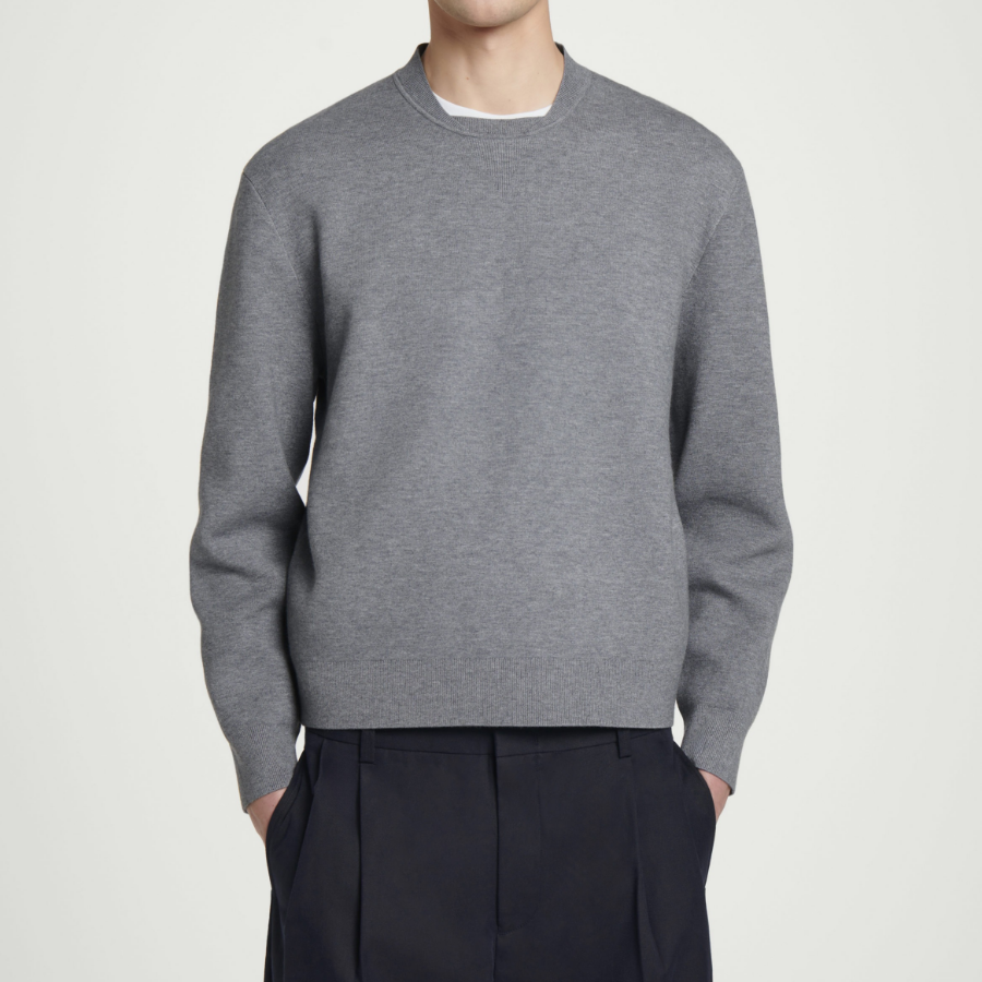 COS Double-Face Bomber Neck Knit Sweater – Grey