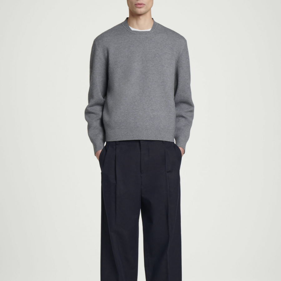 COS Double-Face Bomber Neck Knit Sweater – Grey