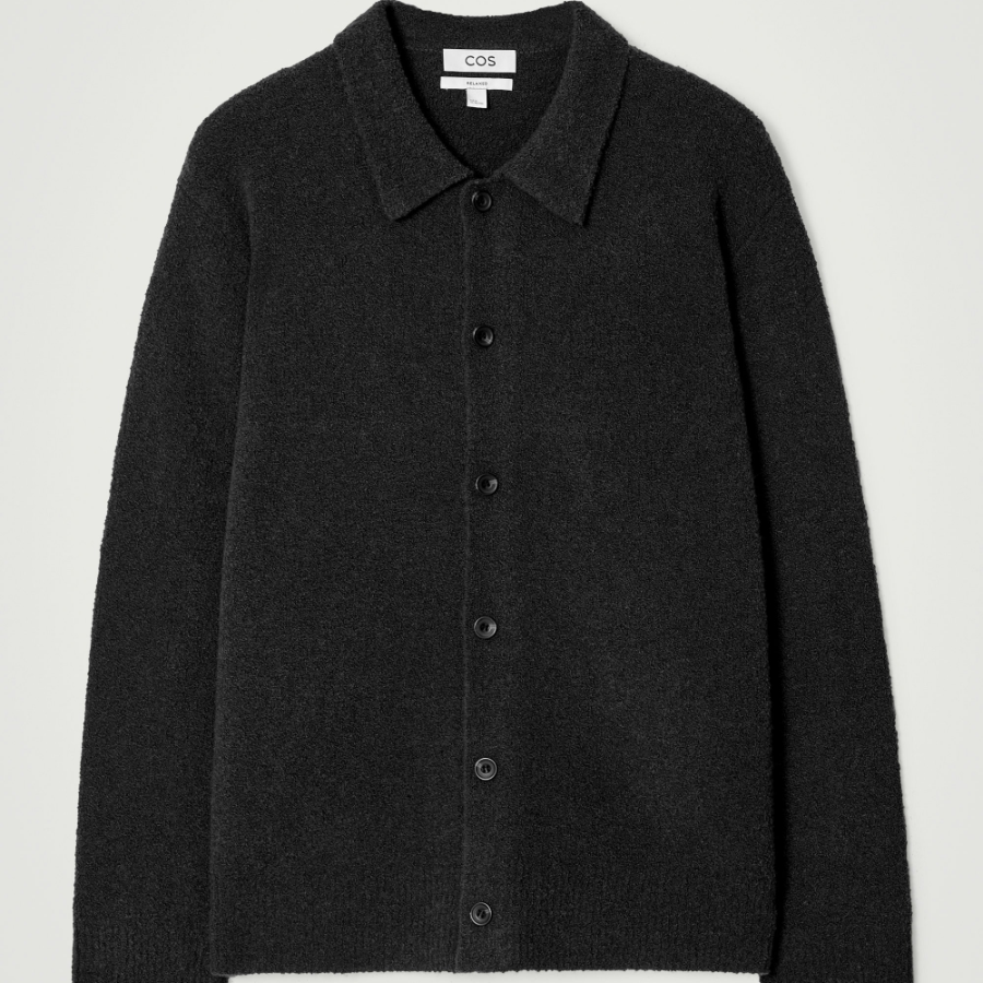 COS Bouclé Knit Merino Wool Cardigan – Black