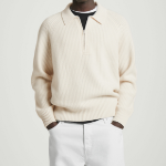 COS Collar Merino Wool Yak Blend Half Zip Sweater – Off White
