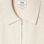 COS Collar Merino Wool Yak Blend Half Zip Sweater – Off White