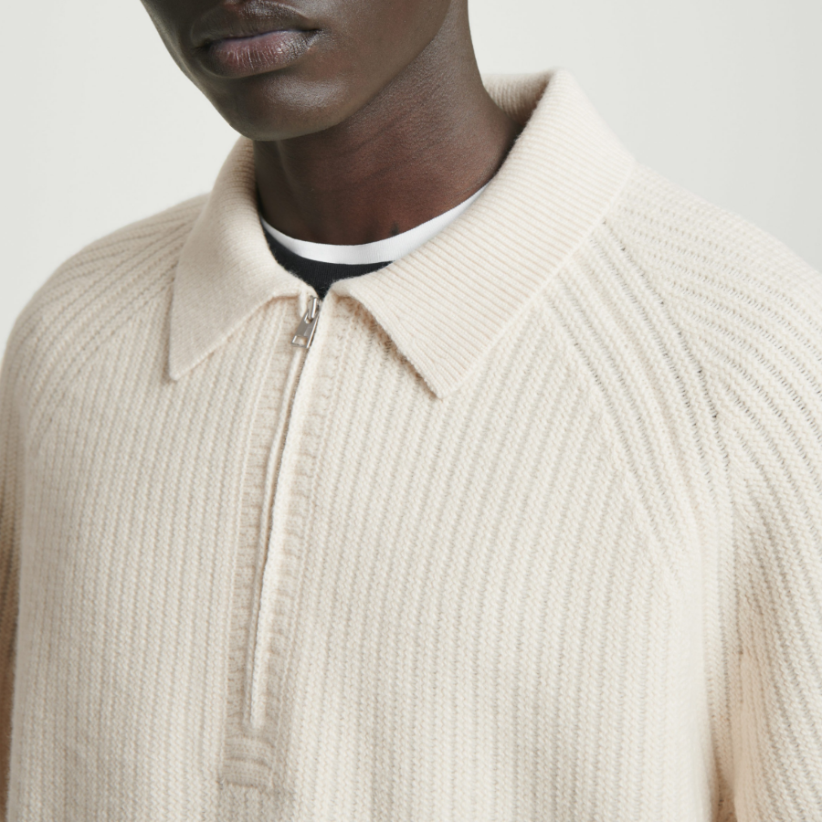 COS Collar Merino Wool Yak Blend Half Zip Sweater – Off White