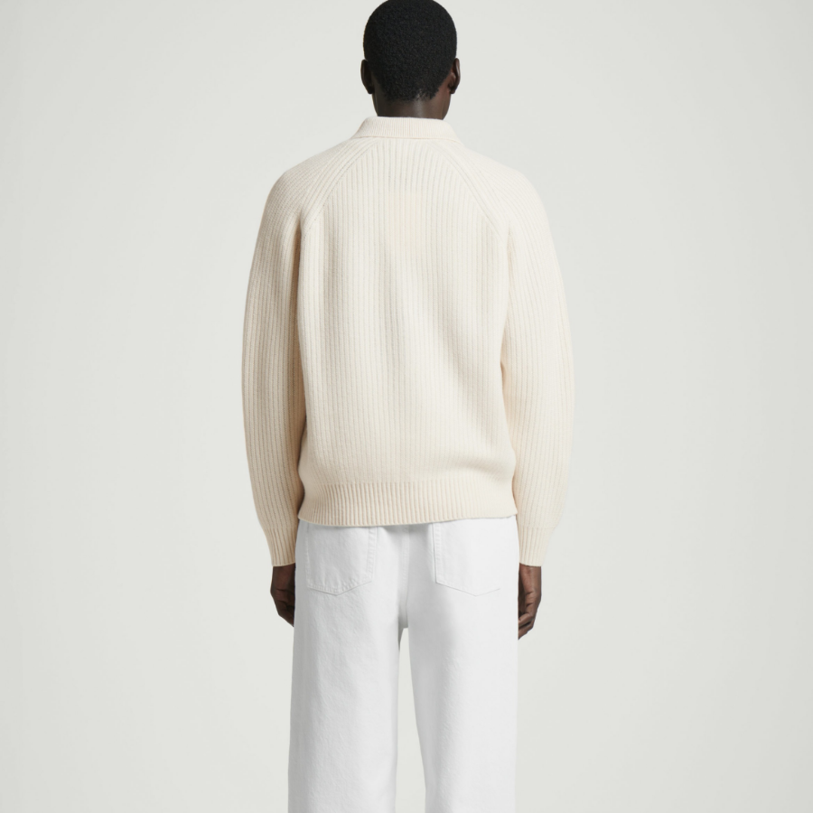 COS Collar Merino Wool Yak Blend Half Zip Sweater – Off White