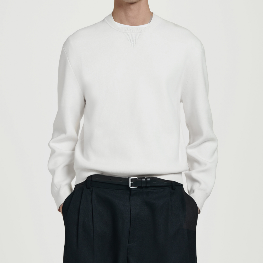 COS Double-Face Bomber Neck Knit Sweater – Off White