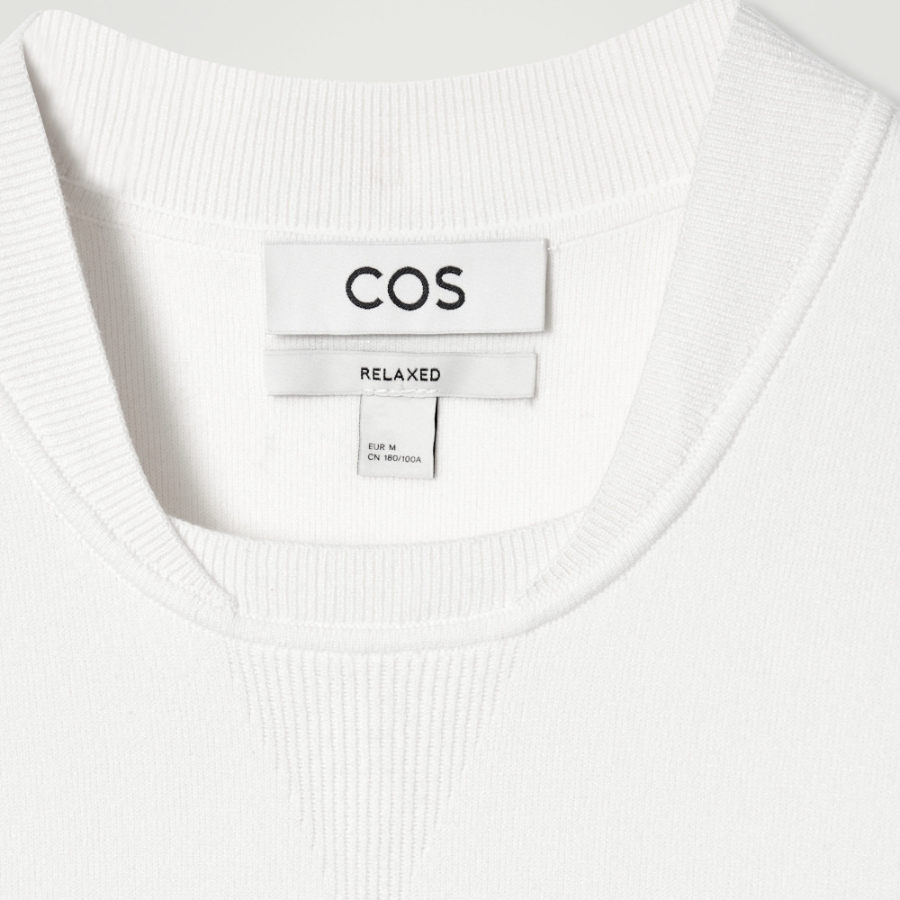 COS Double-Face Bomber Neck Knit Sweater – Off White