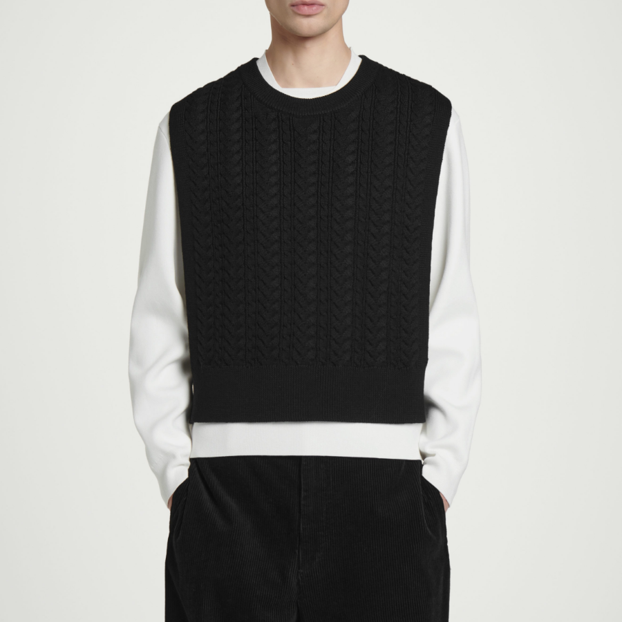 COS Cable Knit Wool Hybrid Vest – Black
