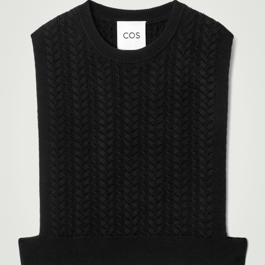 COS Cable Knit Wool Hybrid Vest – Black