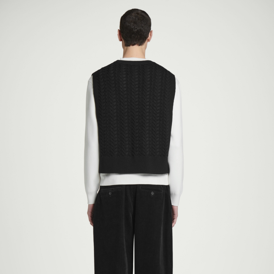 COS Cable Knit Wool Hybrid Vest – Black