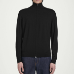 COS Funnel Neck Merino Wool Zip-Up Cardigan – Black