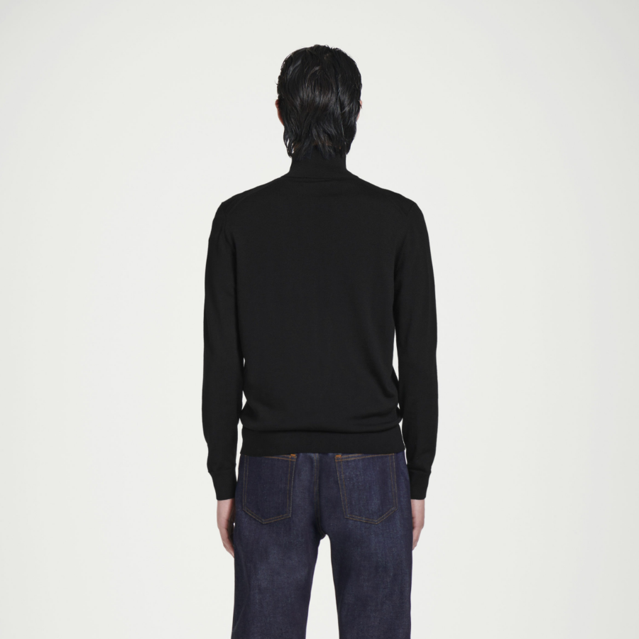 COS Funnel Neck Merino Wool Zip-Up Cardigan – Black