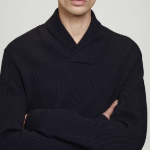 COS Shawl Collar Ribbed Merino Wool Sweater – Navy