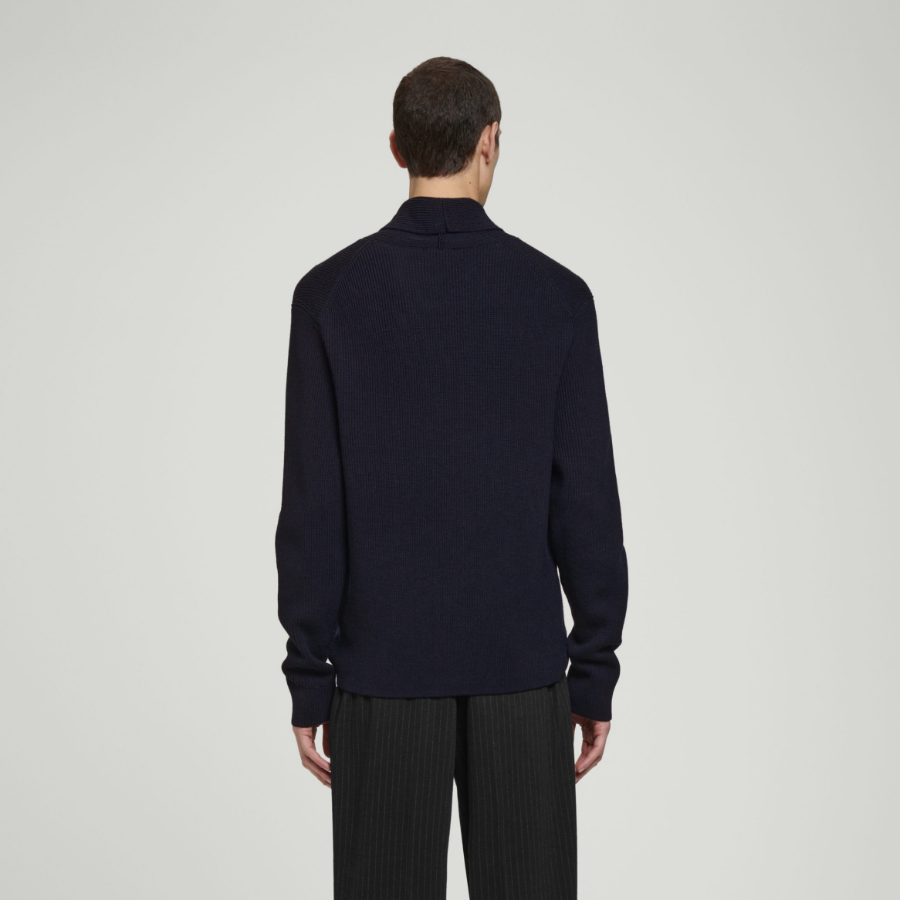 COS Shawl Collar Ribbed Merino Wool Sweater – Navy