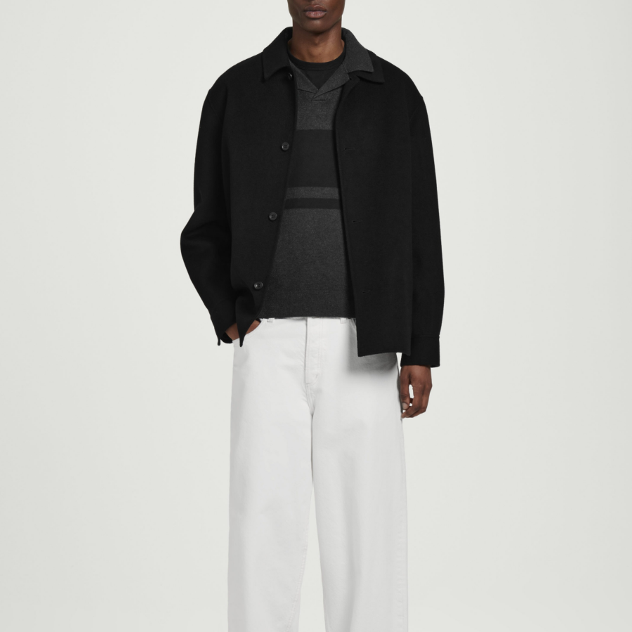 COS Stripe Double-Faced Knit Polo Shirt – Charcoal / Stripe