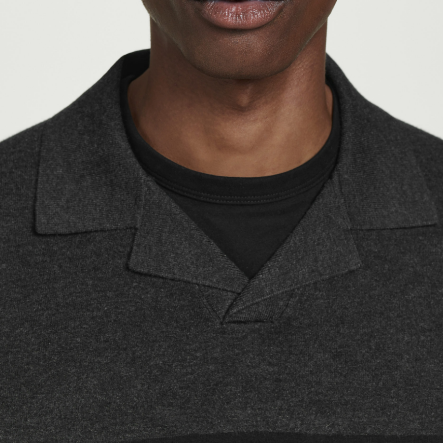 COS Stripe Double-Faced Knit Polo Shirt – Charcoal / Stripe