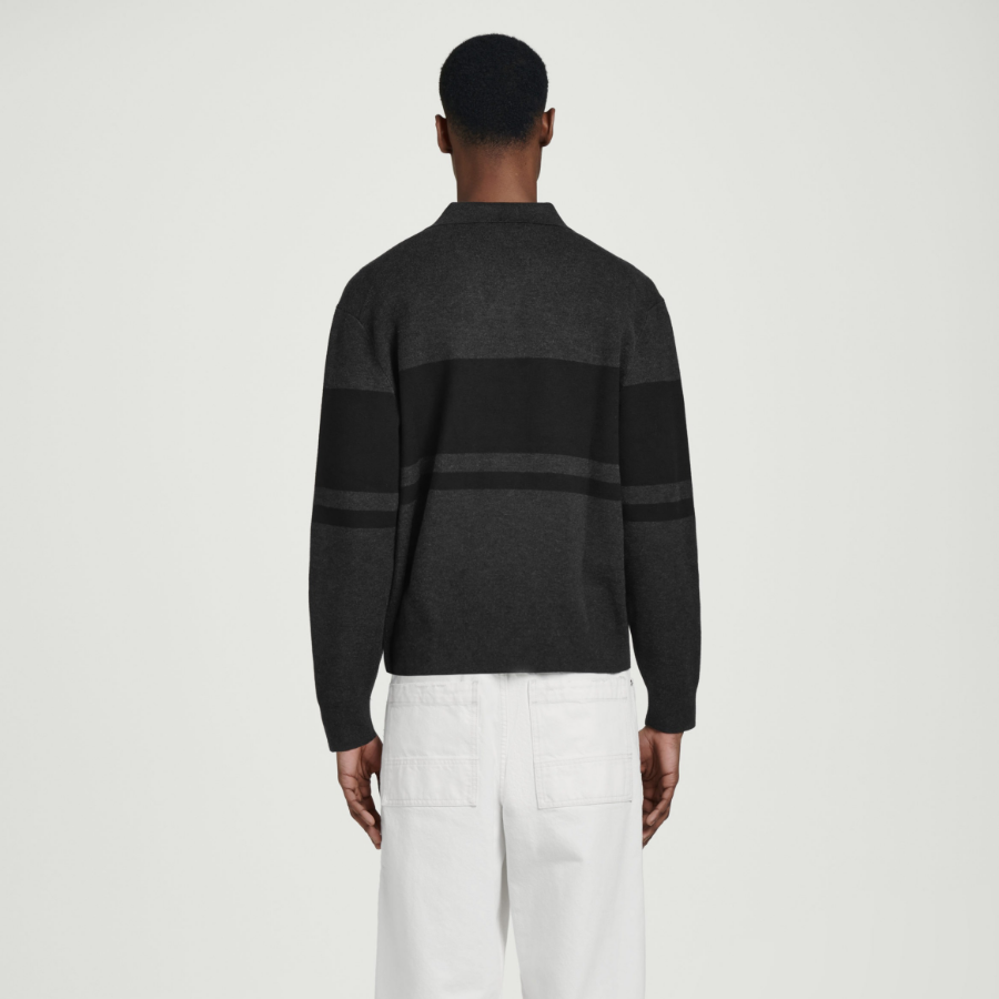 COS Stripe Double-Faced Knit Polo Shirt – Charcoal / Stripe
