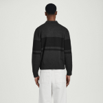 COS Stripe Double-Faced Knit Polo Shirt – Charcoal / Stripe