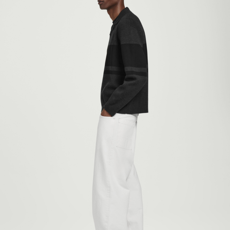 COS Stripe Double-Faced Knit Polo Shirt – Charcoal / Stripe