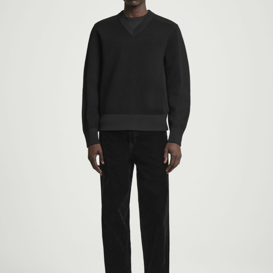 COS Panel Wool V-Neck Sweater – Black
