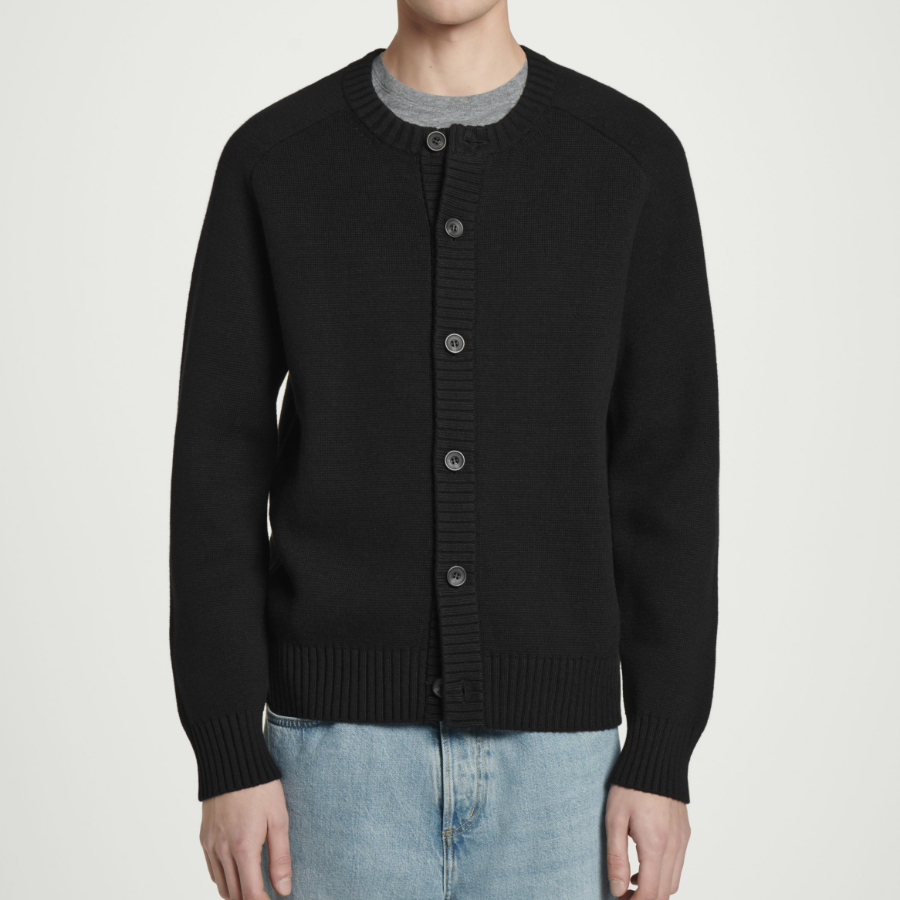 COS Wool Blend Crewneck Cardigan – Black