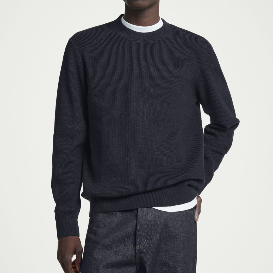 COS Regular Ribbed Knit Cotton Sweater – Navy