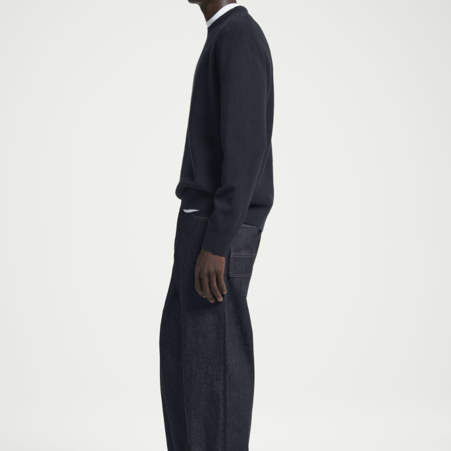 COS Regular Ribbed Knit Cotton Sweater – Navy