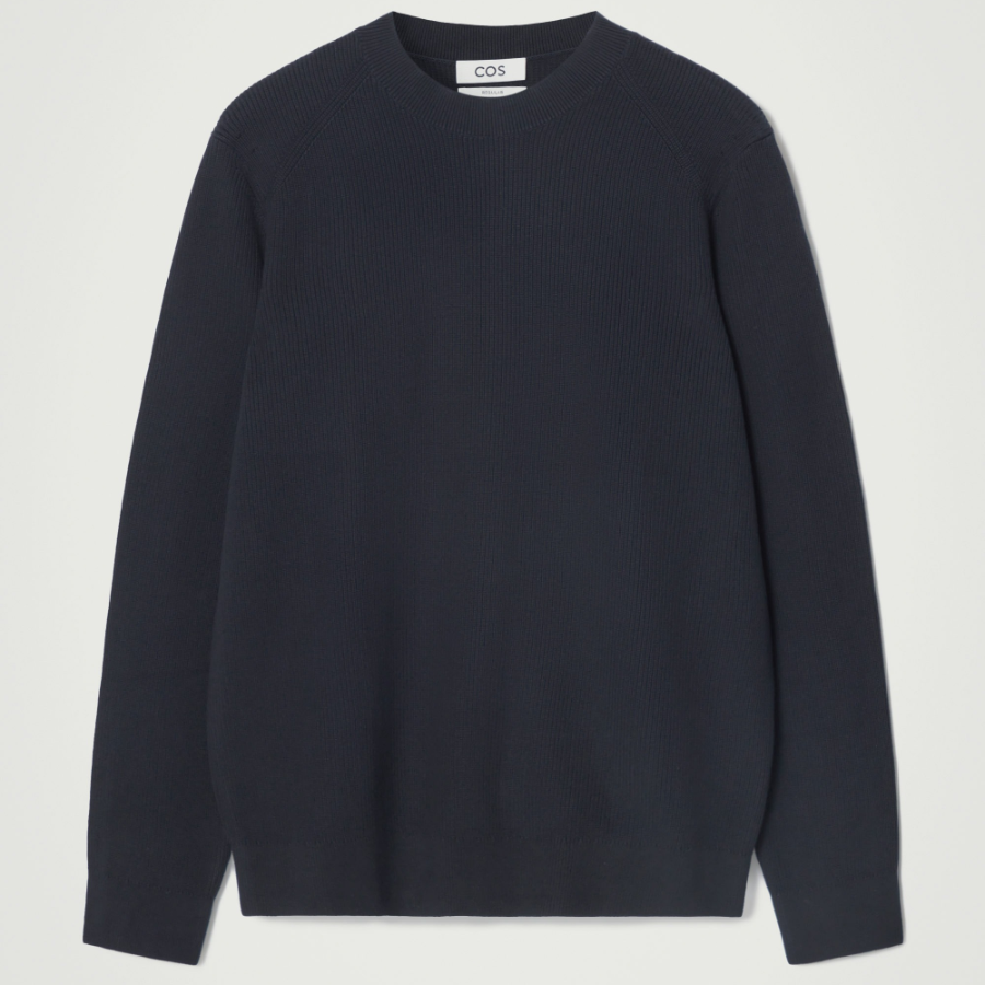 COS Regular Ribbed Knit Cotton Sweater – Navy