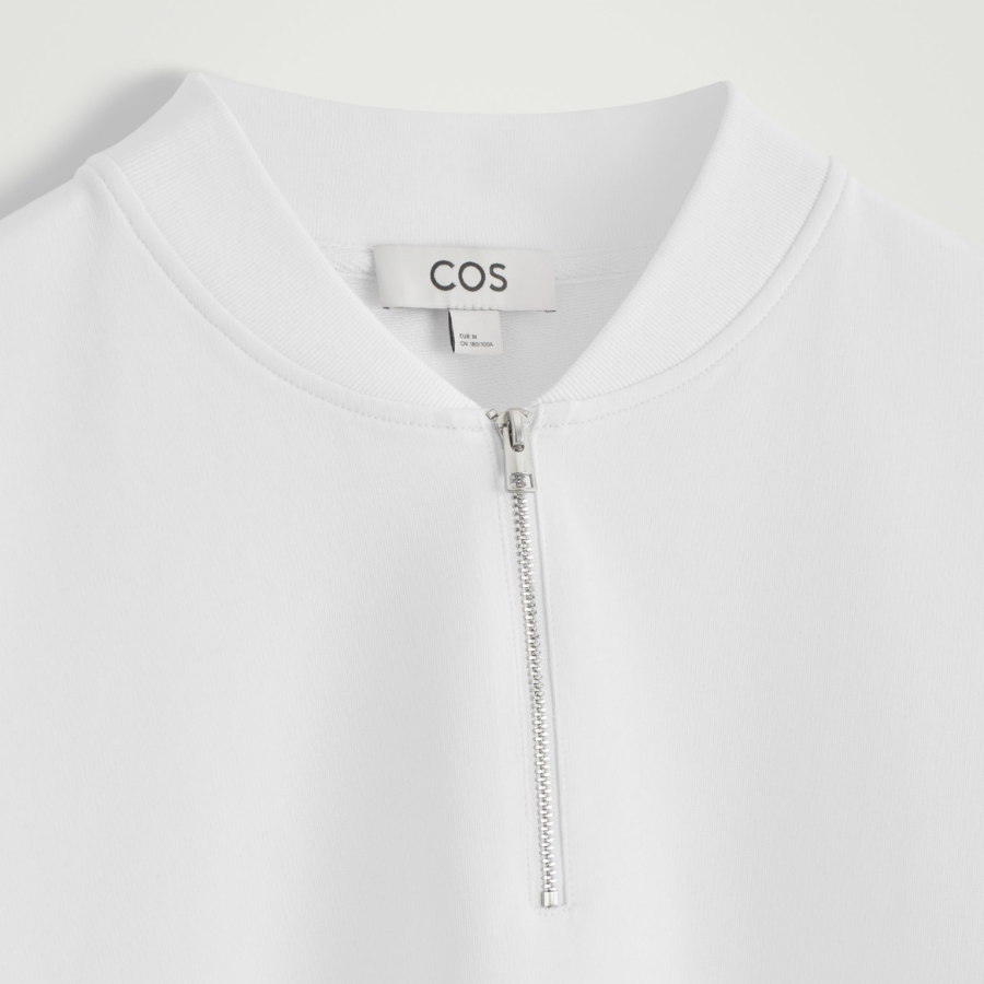 COS Half-Zip Cotton T-Shirt – White