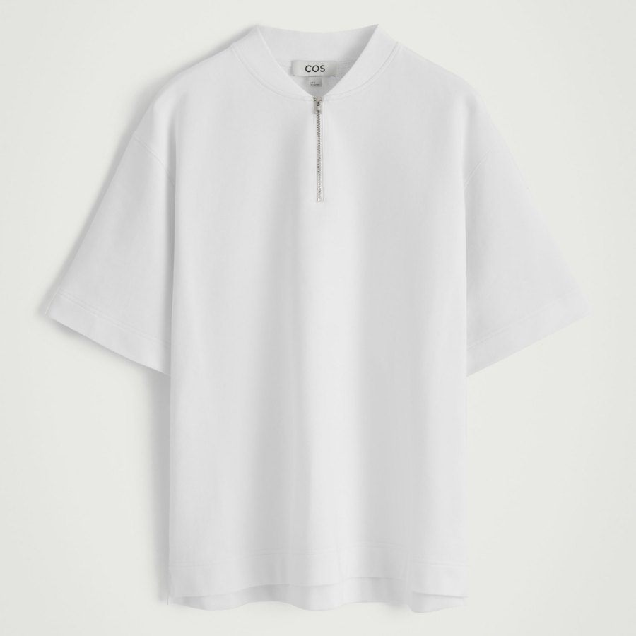 COS Half-Zip Cotton T-Shirt – White