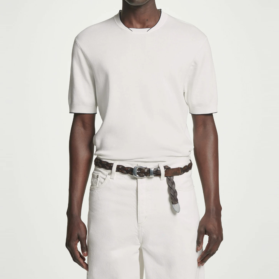 COS Contrast-Tip Knit T-Shirt – White