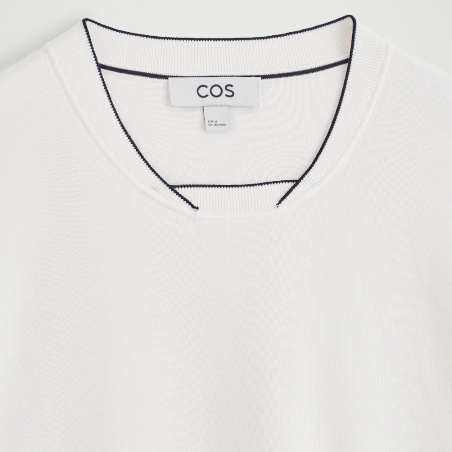 COS Contrast-Tip Knit T-Shirt – White
