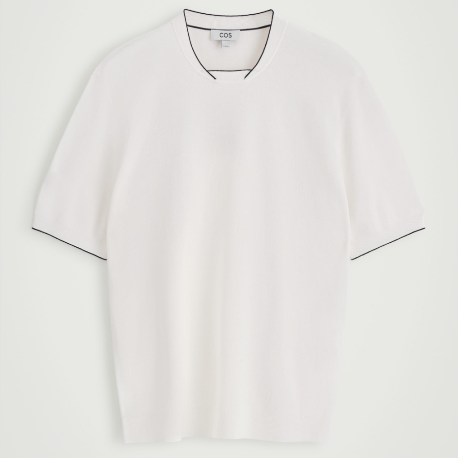 COS Contrast-Tip Knit T-Shirt – White