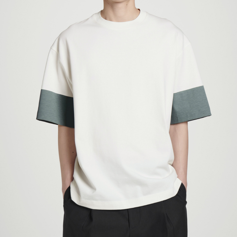 COS Oversized Colour-Block Cotton T-Shirt – White/Steel Blue