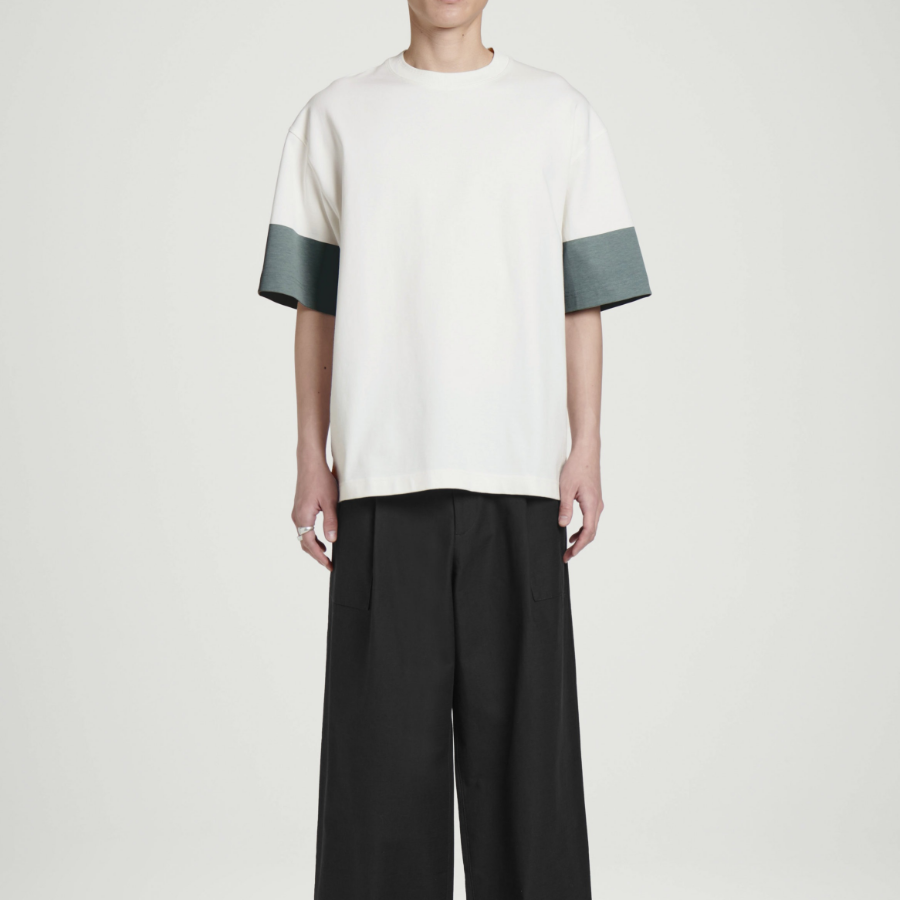 COS Oversized Colour-Block Cotton T-Shirt – White/Steel Blue