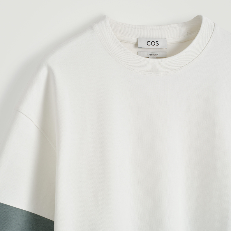 COS Oversized Colour-Block Cotton T-Shirt – White/Steel Blue