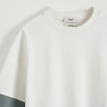 COS Oversized Colour-Block Cotton T-Shirt – White/Steel Blue